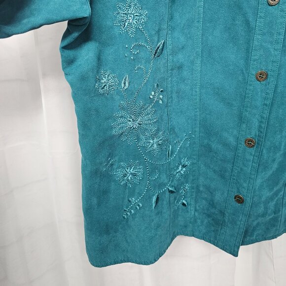 Alfred Dunner Blouse Shacket Green Embroidered Casual Boho Cottage 18W - Picture 4 of 9